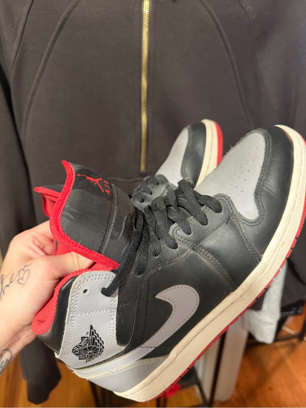 Jordan High-Top Sneakers in Black, Gray and Red men’s 9.5